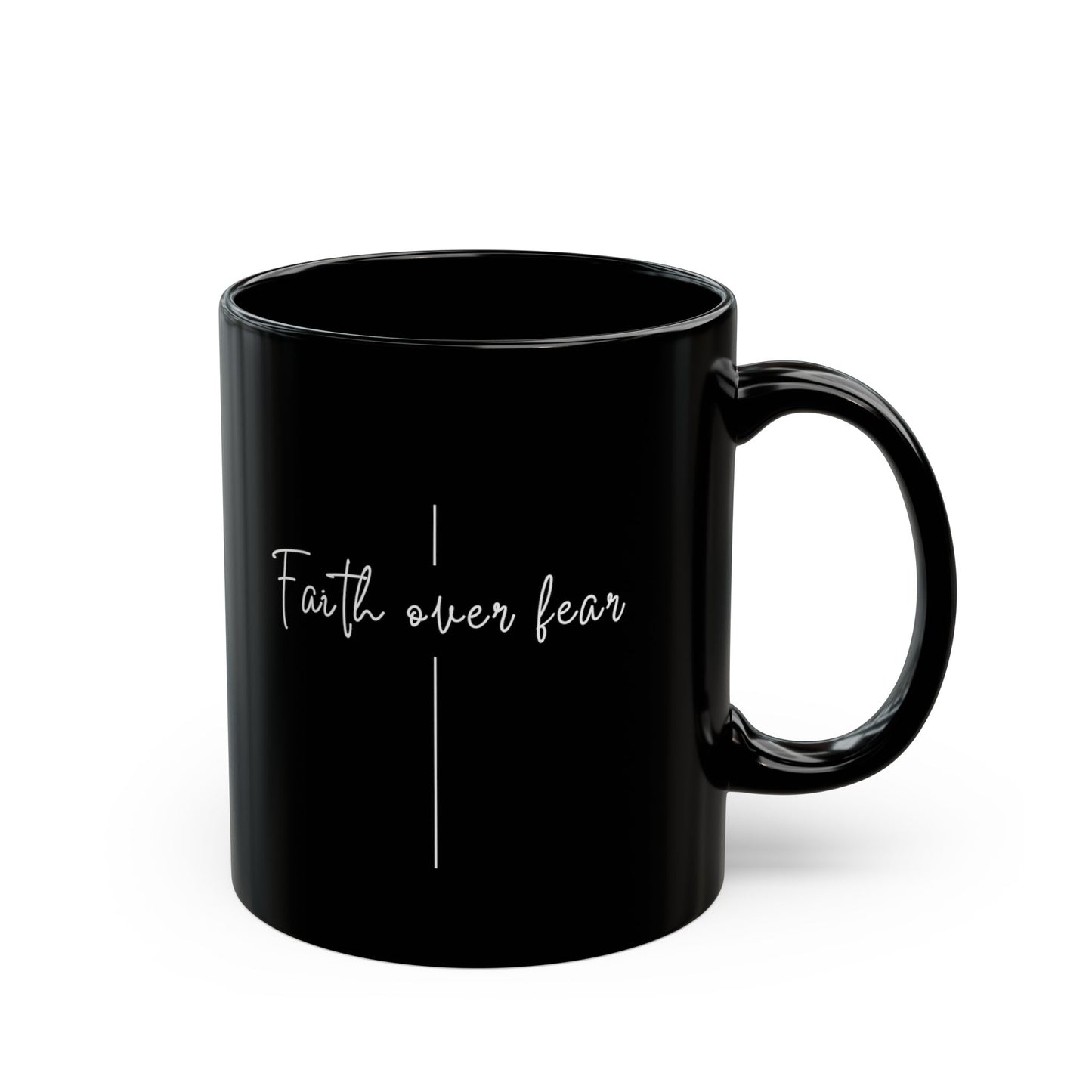Taza Negra “Faith Over Fear” — Taza Cristiana Inspiradora para Café (11oz/15oz)